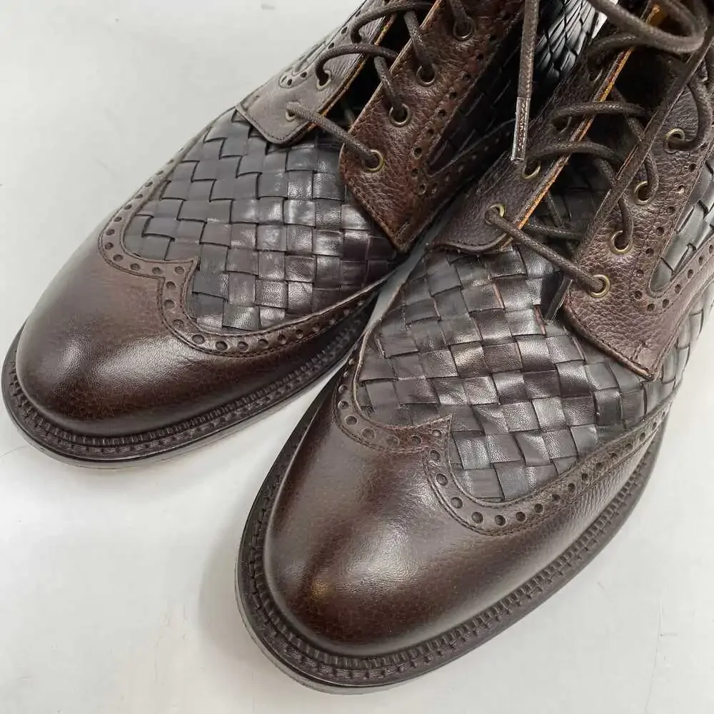 Taft Brown Saint Woven Leather Lace-Up Boots | EU41 (US8)